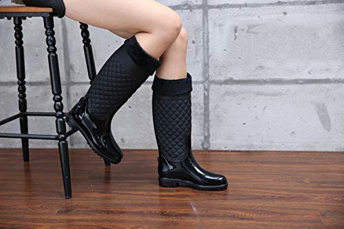 AONEGOLD Botas de Agua Mujer Botas de Lluvia Impermeable Altas Bota de Goma Wellington Boots Otoño e Invierno(Negro Forradas,38 EU)