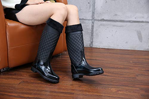 AONEGOLD Botas de Agua Mujer Botas de Lluvia Impermeable Altas Bota de Goma Wellington Boots Otoño e Invierno(Negro Forradas,38 EU)