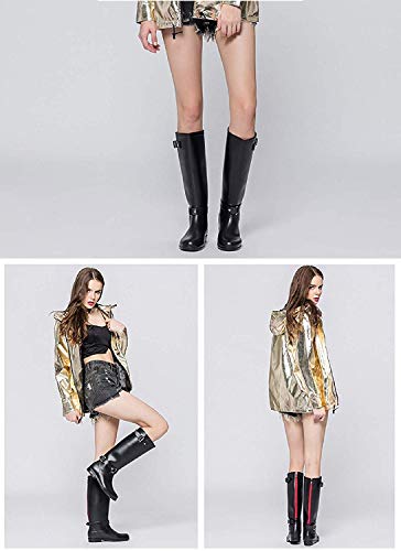 AONEGOLD Botas de Agua Mujer Lluvia Altas Zapato Impermeables Ajustable Cremallera y Hebilla Goma Botas Wellington(Negro 2,39 EU)