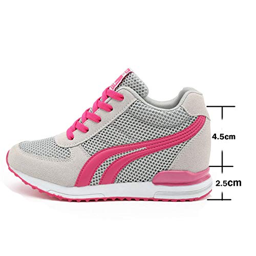 AONEGOLD® Zapatillas de Cuña para Mujer Zapatillas de Deporte Zapatillas Altas Primavera/Verano Tacón Cuña 7CM(Blanco,36 EU)