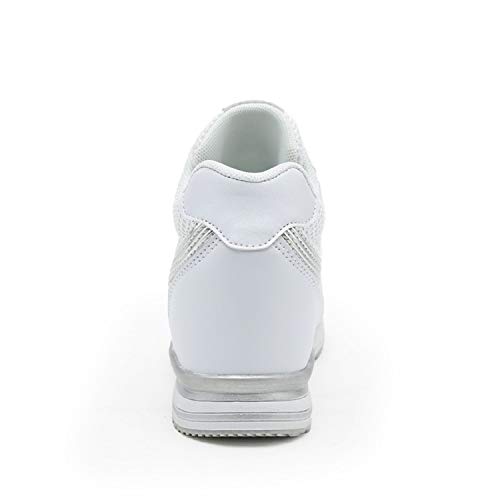 AONEGOLD® Zapatillas de Cuña para Mujer Zapatillas de Deporte Zapatillas Altas Primavera/Verano Tacón Cuña 7CM(Blanco,38 EU)
