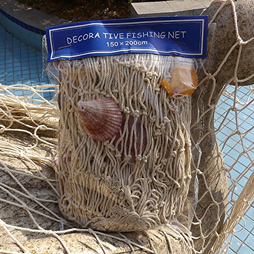 AONER (2x1,5m) Decorativa Red de Pesca Náutica con Conchas Pared Fotos Colgante Navegación Medianera Decoración de Casa Fiesta Luau Color Beige