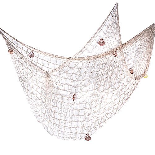 AONER (2x1,5m) Decorativa Red de Pesca Náutica con Conchas Pared Fotos Colgante Navegación Medianera Decoración de Casa Fiesta Luau Color Beige