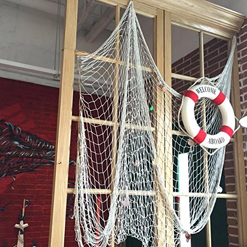 AONER (2x1,5m) Decorativa Red de Pesca Náutica con Conchas Pared Fotos Colgante Navegación Medianera Decoración de Casa Fiesta Luau Color Beige