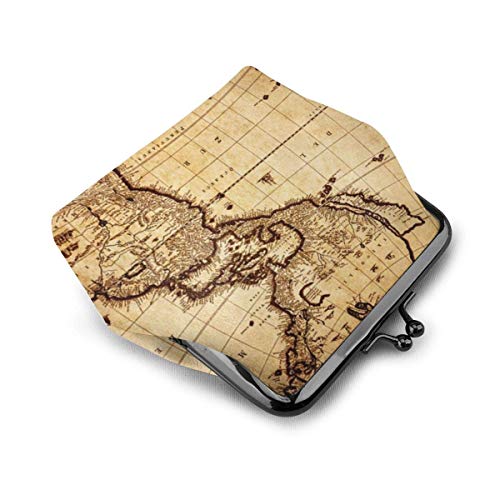 AOOEDM Cartera de Mujer con Estampado de Mapa del Mundo Monedero de Cuero Kiss-Lock Carteras de Maquillaje de Viaje