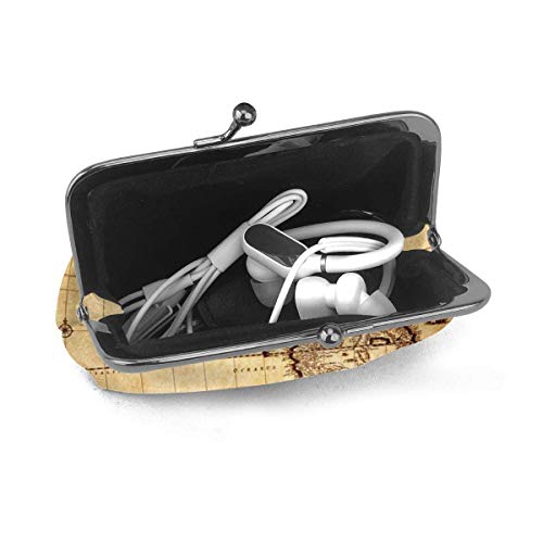 AOOEDM Cartera de Mujer con Estampado de Mapa del Mundo Monedero de Cuero Kiss-Lock Carteras de Maquillaje de Viaje