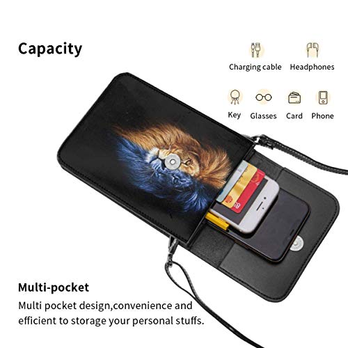 AOOEDM hombre león retrato fuego y hielo teléfono móvil monedero cartera bandoleras para mujer bolso de hombro ligero