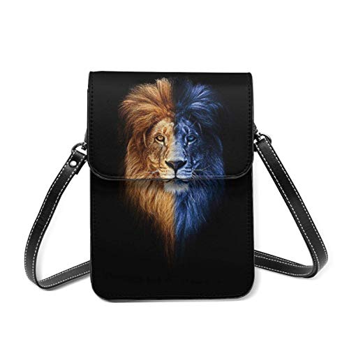 AOOEDM hombre león retrato fuego y hielo teléfono móvil monedero cartera bandoleras para mujer bolso de hombro ligero