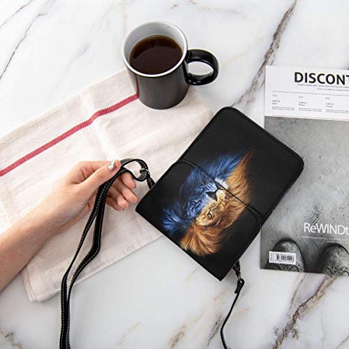 AOOEDM hombre león retrato fuego y hielo teléfono móvil monedero cartera bandoleras para mujer bolso de hombro ligero