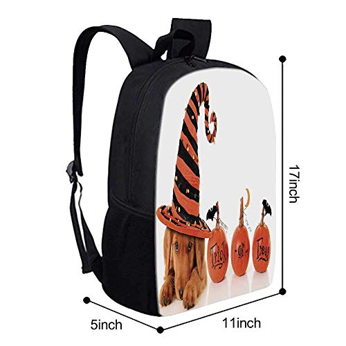 AOOEDM - Mochila Escolar con Estilo para Halloween, Lindo Cachorro con Sombrero de Bruja, Truco o Trato, murciélagos Divertidos Festivos para niños, 11 'L x 5' W x 17 'H