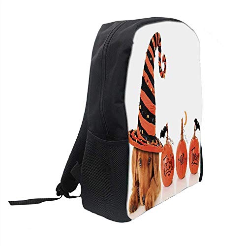 AOOEDM - Mochila Escolar con Estilo para Halloween, Lindo Cachorro con Sombrero de Bruja, Truco o Trato, murciélagos Divertidos Festivos para niños, 11 'L x 5' W x 17 'H