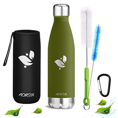 AORIN de Doble Pared con Aislamiento de Botella de Agua de Acero Inoxidable. Proceso de Recubrimiento en Polvo, no es fácil de desprenderse, Resistencia al Rayado, fácil de Limpiar.