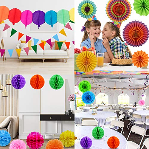 aovowog Decoración Fiesta Adornos Cumpleaños Papel Guirnalda Banderines Bola de Nido Abanicos Pompom para Boda Carnaval Mexicana (31 Pack)