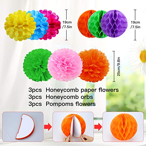 aovowog Decoración Fiesta Adornos Cumpleaños Papel Guirnalda Banderines Bola de Nido Abanicos Pompom para Boda Carnaval Mexicana (31 Pack)