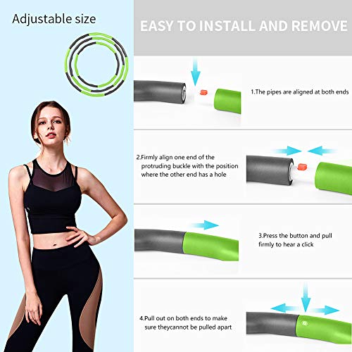 Aoweika Hula Hoop Fitness, Hula Hoop para Adultos (1 kg), Diseño de Ancho Ajustable Desmontable de 8 Secciones (28-37,4 in) Ideal para Niños, Principiantes y Profesionales, con Mini Cinta Métrica