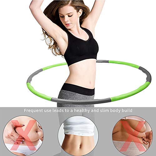 Aoweika Hula Hoop Fitness, Hula Hoop para Adultos (1 kg), Diseño de Ancho Ajustable Desmontable de 8 Secciones (28-37,4 in) Ideal para Niños, Principiantes y Profesionales, con Mini Cinta Métrica