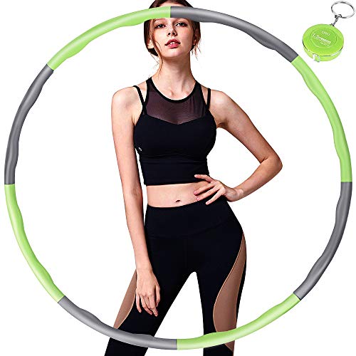 Aoweika Hula Hoop Fitness, Hula Hoop para Adultos (1 kg), Diseño de Ancho Ajustable Desmontable de 8 Secciones (28-37,4 in) Ideal para Niños, Principiantes y Profesionales, con Mini Cinta Métrica
