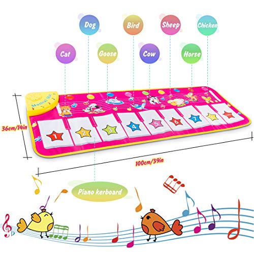 AOYMJRS Alfombrilla musical, Alfombra para Piano, Alfombrilla Infantil para Niños Juguetes con 9 Teclado,Tamaño (39 * 14 Pulgadas) Divertido Tapete de Baile para Niños Pequeños y Regalos para Niñas