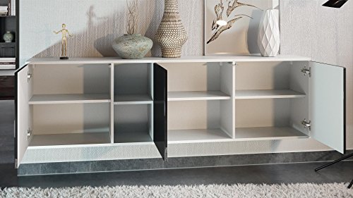 Aparador Cómoda Cuba, Cuerpo en Blanco Mate/frentes en Blanco Mate