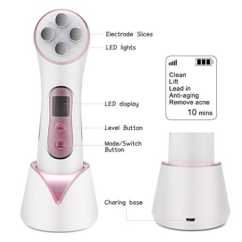 Aparato Facial, Facial Aparato Radiofrecuencia Massager beauty Machine Removedor de acné Antiarrugas/Envejecimiento, ION Photon Cuidado de la piel cosmético 5 en 1