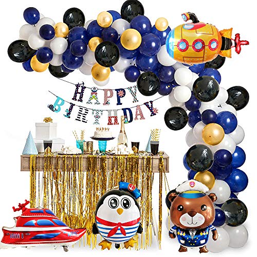 APERIL Decoración de cumpleaños de Globos, Kit de Suministros de Pancarta de Feliz , Submarino / Dibujos Animados de Pingüinos Marinero Globos para niños Fiesta de Cumpleaños de niños