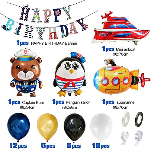 APERIL Decoración de cumpleaños de Globos, Kit de Suministros de Pancarta de Feliz , Submarino / Dibujos Animados de Pingüinos Marinero Globos para niños Fiesta de Cumpleaños de niños