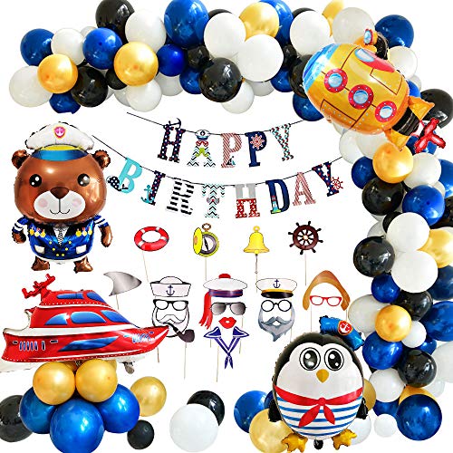 APERIL Decoración de cumpleaños de Globos, Kit de Suministros de Pancarta de Feliz , Submarino / Dibujos Animados de Pingüinos Marinero Globos para niños Fiesta de Cumpleaños de niños