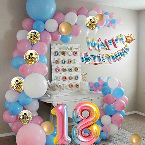 APERIL Globos de Cumpleaños 18 Años Decoraciones Cumpleaños Regalo Arcoiris Gradient Gigante Numeros 18 Feliz Cumpleaños Guirnalda y Cadena de luz LED Adornos Fiesta Cumpleaños Adultos