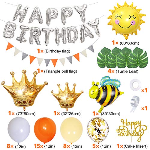 APERIL Globos de Cumpleaños Jardín Fiesta Cumpleaños Decoracion Primer Cumpleaños con Cumpleaños Estandarte Globos Abeja Corona Globos Globos de Confeti Hojas de Palma para Niños Niñas