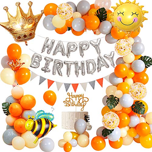 APERIL Globos de Cumpleaños Jardín Fiesta Cumpleaños Decoracion Primer Cumpleaños con Cumpleaños Estandarte Globos Abeja Corona Globos Globos de Confeti Hojas de Palma para Niños Niñas