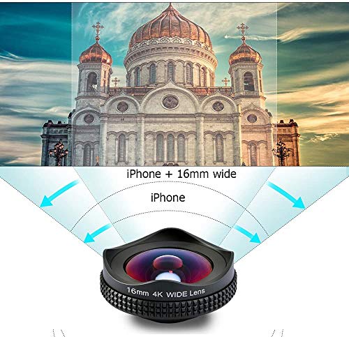 Apexel Profesional 4K HD - Lente Gran Angular con Lente CPL para iPhone 7 SE 6 / 6s Más Samsung S7 / S7 Edge y la mayoría de Smartphone Android (Sin Círculo Oscuro) - Negro