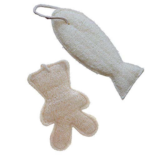 Apofly 2 Piezas Depurador Multi Loofah Exfoliante Toalla De Tela De Lavado Corporal Toalla De Esponja Vegetal PañO De BañO De Masaje Casero Con Forma Linda (Pescado y oso)