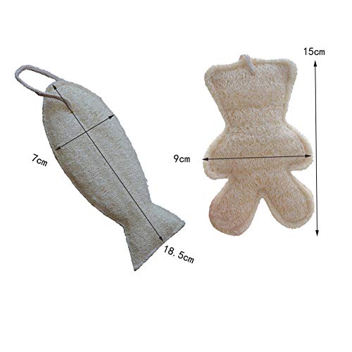 Apofly 2 Piezas Depurador Multi Loofah Exfoliante Toalla De Tela De Lavado Corporal Toalla De Esponja Vegetal PañO De BañO De Masaje Casero Con Forma Linda (Pescado y oso)