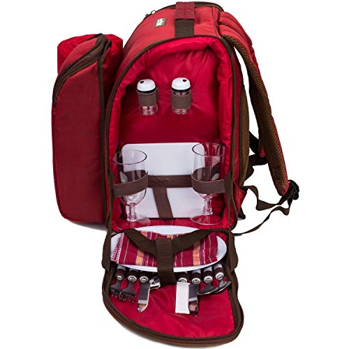 apollo walker Mochila de Picnic de ALLCAMP, para 2 Personas, con Bolsa térmica, vajilla y Manta de Forro Polar, Rosso