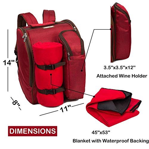 apollo walker Mochila de Picnic de ALLCAMP, para 2 Personas, con Bolsa térmica, vajilla y Manta de Forro Polar, Rosso