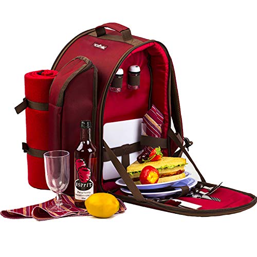 apollo walker Mochila de Picnic de ALLCAMP, para 2 Personas, con Bolsa térmica, vajilla y Manta de Forro Polar, Rosso