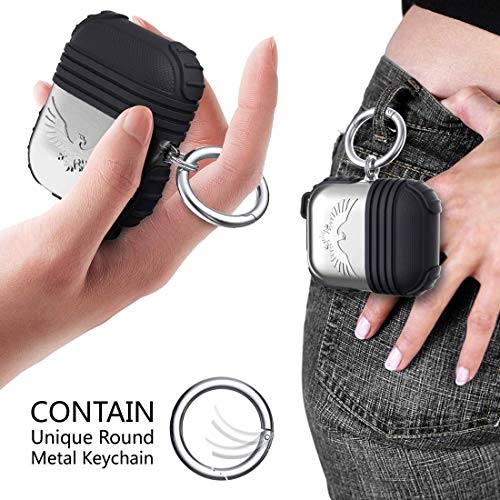 Apple Airpods Funda de Metal Kppto, Case protectora de Airpods, funda de silicona metal, con llavero, es adecuado para la funda a prueba de golpes para Apple AirPods, con accesorios (Plata Negro)