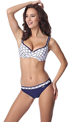 aQuarilla Bikini Trajes de Baño Dos Piezas Mujer AQ122(Azul Marino/Blanco, EU 48=ES 50)