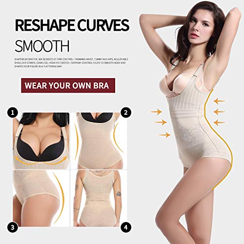 Aranmei Mujer Faja Reductora Abdomen Body Reductor Bodies Moldeadores, Las Mujeres Sin Costuras Cuerpo Entero Control （Beige, Small