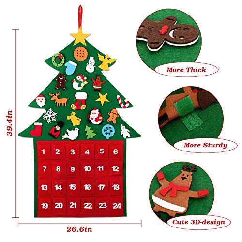 Arbol de Navidad Fieltro, Wokkol 3.3ft DIY Árbol de Navidad de Fieltro Arbol de Navidad en Fieltro Árboles de navidad con 29Pcs Adornos Arbol Navidad Desmontables Año Nuevo Navidad Regalo para Niños