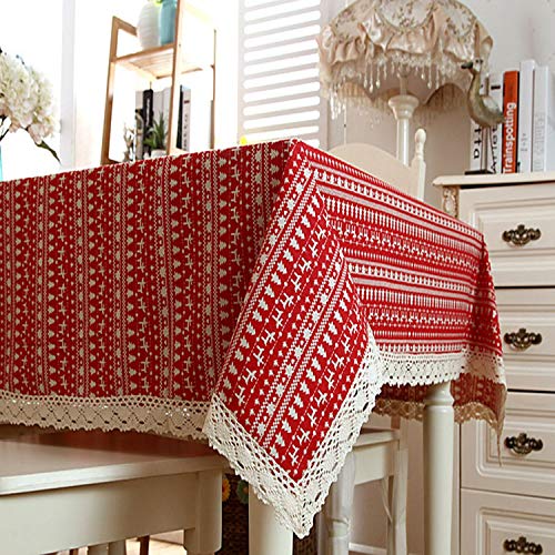 Árbol de Navidad Rojo del Mantel de Navidad Ciervos Impreso algodón y poliéster Mantel Cubierta contra Polvo con el cordón 145 * 300 cm Tamaño 37, n Encaje, 145X230Cm
