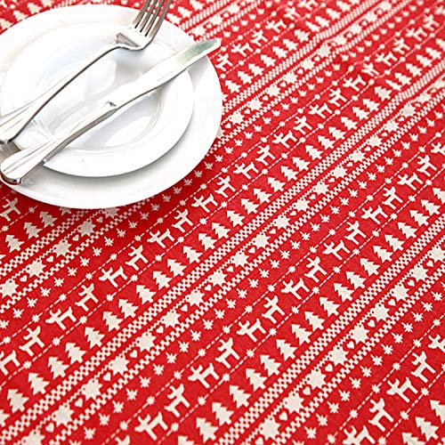 Árbol de Navidad Rojo del Mantel de Navidad Ciervos Impreso algodón y poliéster Mantel Cubierta contra Polvo con el cordón 145 * 300 cm Tamaño 37, n Encaje, 145X230Cm