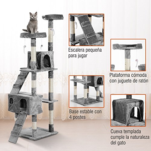 Arbol Rascador Gatos 50x50x170cm Dormir Jugar Centro Actividades Arañar Gris NUE (Gris)