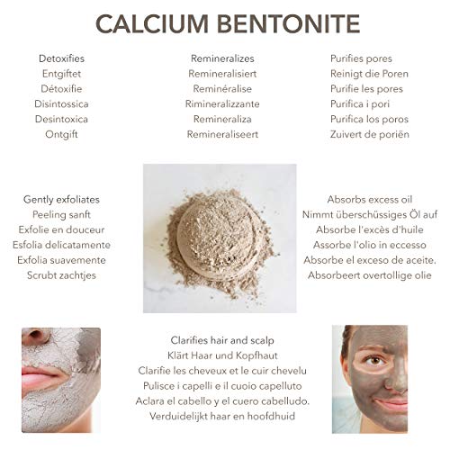 ARCILLA DE CALCIO BENTONITA - 400g - de AMOR FLORUM - GRADO COSMÉTICO - Combate el acné, los puntos negros | Reduce granos, imperfecciones y poros | Superfino <100 micrón, alta pureza, PH6