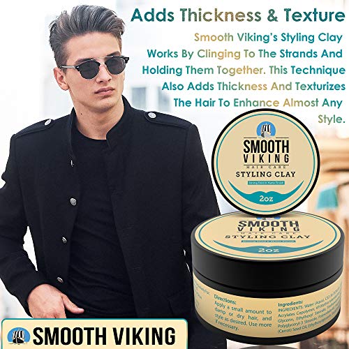 Arcilla de Peinado para Hombre - Crema con Fijación Fuerte y Acabado Mate - Producto para Dar Textura, Densidad y Modernidad al Peinado - Sin Brillos - 57 g aprox. - Smooth Viking