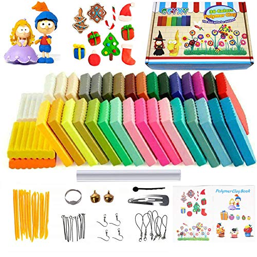 Arcilla de Polimérica, 36 Colores Segura y No Tóxica Horno Bake Modelado Craft Set y Tutoriales, Accesorios, Mejores Regalos para Los Niños