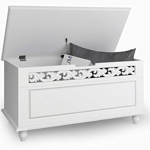 Arcón de Madera Blanco Cofre con Diseño rústico Banco de Asiento 80 x 40 x 48 cm Caja baúl Almacenamiento y decoración