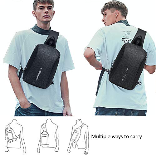 Arctic Hunter Bolso Cruzado Hombre, Bolso Pecho Impermeable con USB, Mochila Cruzada para Ciclismo, Caminar, Viajar y Trabajar