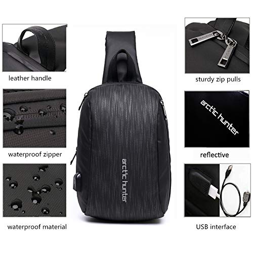 Arctic Hunter Bolso Cruzado Hombre, Bolso Pecho Impermeable con USB, Mochila Cruzada para Ciclismo, Caminar, Viajar y Trabajar