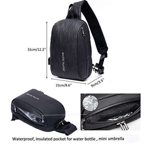 Arctic Hunter Bolso Cruzado Hombre, Bolso Pecho Impermeable con USB, Mochila Cruzada para Ciclismo, Caminar, Viajar y Trabajar
